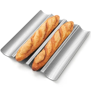 Baguette Bread Pan, Premium Nonstick Perforated Baguette Pan for French Bread Baking, 4 Loaves Baguette Baking Tray for Sourdough, Italian Bread, Perfect for Creating Crisp Golden-Brown Crust Baguette Bread Pan, Premium Nonstick Perforated Baguette Pan for French Bread Baking, 4 Loaves Baguette Baking Tray for Sourdough, Italian Bread, Perfect for Creating Crisp Golden-Brown Crust