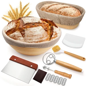 Sourdough Proofing Basket Gift Set, 9" Round and 10" Oval Banneton Bread Baking Supplies, Sourdough Baskets with Bread Lame, Danish Whish, Bowl Scraper, Sourdough Scraper, and Linen Liner Sourdough Proofing Basket Gift Set, 9" Round and 10" Oval Banneton Bread Baking Supplies, Sourdough Baskets with Bread Lame, Danish Whish, Bowl Scraper, Sourdough Scraper, and Linen Liner