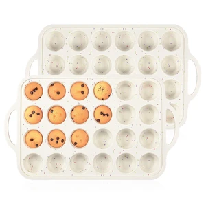 Mini Muffin Pan, Metal Reinforced Frame Mini Cupcake Pans 24 Cups Nonstick Muffin Silicone Molds with Handle for Baking Muffins, Cupcakes, Egg Bites 2 Pack Mini Muffin Pan, Metal Reinforced Frame Mini Cupcake Pans 24 Cups Nonstick Muffin Silicone Molds with Handle for Baking Muffins, Cupcakes, Egg Bites 2 Pack