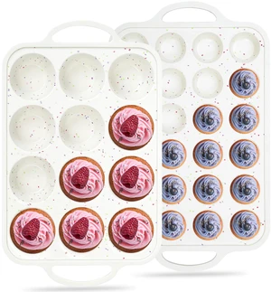 12+24 Cups Silicone Muffin Pans for Baking with Metal Frame | Regular and Mini Cupcake Pan, Nonstick Egg Bite Mold, with Handle, BPA Free, 2 Pcs, Cream 12+24 Cups Silicone Muffin Pans for Baking with Metal Frame | Regular and Mini Cupcake Pan, Nonstick Egg Bite Mold, with Handle, BPA Free, 2 Pcs, Cream