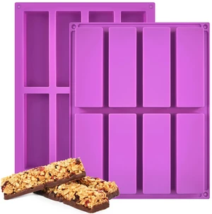 8 Cavity Granola Bar Molds, 2 Pack Rectangle Silicone Chocolate Candy Bar Molds for Baking Cereal Energy Bar, Protein Bar, Brownie, Cheesecake 8 Cavity Granola Bar Molds, 2 Pack Rectangle Silicone Chocolate Candy Bar Molds for Baking Cereal Energy Bar, Protein Bar, Brownie, Cheesecake