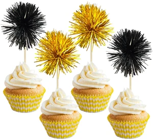 30Pcs Foil Firework Cupcake Toppers Sparkle Tinsel Cake Toppers Tinsel Drink Cake Decoration Cocktail Picks for Birthday Wedding Graduation Party Supplies Gold Black 30Pcs Foil Firework Cupcake Toppers Sparkle Tinsel Cake Toppers Tinsel Drink Cake Decoration Cocktail Picks for Birthday Wedding Graduation Party Supplies Gold Black