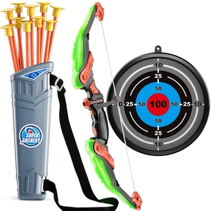 Kids Bow and Arrow Set - LED Light Up Archery Toy Set with 10 Suction Cup Arrows, Target & Quiver, Indoor and Outdoor Toys for Children Boys Girls Kids Bow and Arrow Set - LED Light Up Archery Toy Set with 10 Suction Cup Arrows, Target & Quiver, Indoor and Outdoor Toys for Children Boys Girls