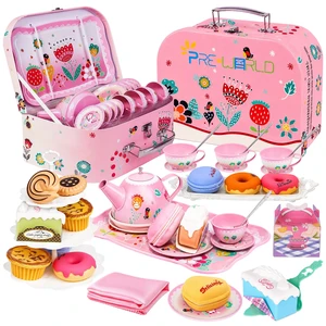 Tea Party Set for Little Girls Toddlers Kids Ages 3 4 5 6 7 8 | 45PCS Tin Teapot Cup Tray, Kitchen Pretend Play Food Playset, Carrying Case, Child Princess Tea Time Toy, Birthday Gift Tea Party Set for Little Girls Toddlers Kids Ages 3 4 5 6 7 8 | 45PCS Tin Teapot Cup Tray, Kitchen Pretend Play Food Playset, Carrying Case, Child Princess Tea Time Toy, Birthday Gift