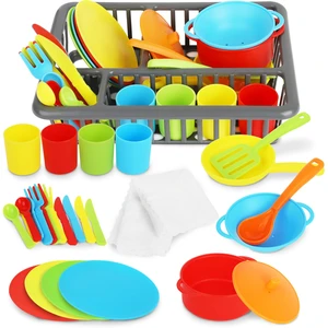 Kids Play Dishes with Drainer - 27PC Tableware & Pretend Kitchen Accessories, Plastic Play Set - Durable and Colourful for Children Ages 3+ Kids Play Dishes with Drainer - 27PC Tableware & Pretend Kitchen Accessories, Plastic Play Set - Durable and Colourful for Children Ages 3+
