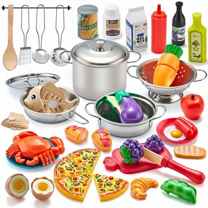 Pretend Play Kitchen Accessories, 52pc Kids Kitchen Playset with Play Food, Stainless Steel Cookware, Kitchen Toys Pots and Pans, Kids Kitchen Set with Cuttable Toy Food, Boys Girls Gift Pretend Play Kitchen Accessories, 52pc Kids Kitchen Playset with Play Food, Stainless Steel Cookware, Kitchen Toys Pots and Pans, Kids Kitchen Set with Cuttable Toy Food, Boys Girls Gift