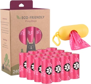 Dog Poo Bags with Holder-240 Large Poop Bags, Corn Starch Blended Bag, Extra Thick Strong Leak Proof Waste Bag for Dogs (Pink) Dog Poo Bags with Holder-240 Large Poop Bags, Corn Starch Blended Bag, Extra Thick Strong Leak Proof Waste Bag for Dogs (Pink)