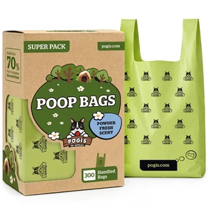 Large Dog Poop Bags with Handles, Fresh Scent, Extra Thick, 300 Bags | Leak-proof dog waste bags with easy-tie handles. Flat-packed and ready to grab from the box Large Dog Poop Bags with Handles, Fresh Scent, Extra Thick, 300 Bags | Leak-proof dog waste bags with easy-tie handles. Flat-packed and ready to grab from the box