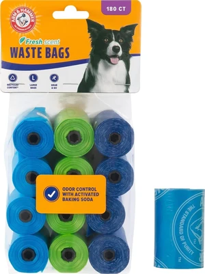 Easy-Tear Disposable Dog And Cat Waste Bags With Activated Baking Soda, 180 Dog Poop Bags, 9 x 14 Inches Easy-Tear Disposable Dog And Cat Waste Bags With Activated Baking Soda, 180 Dog Poop Bags, 9 x 14 Inches