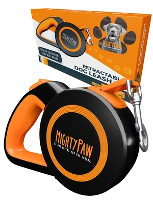 Retractable Dog Leash 2.0 | 16' Heavy Duty Reflective Nylon Tape Lead for Pets up to 0-50 lbs. Tangle Free Design W/One Touch Quick-Lock Braking System & Anti-Slip Handle (Orange/Lite) Retractable Dog Leash 2.0 | 16' Heavy Duty Reflective Nylon Tape Lead for Pets up to 0-50 lbs. Tangle Free Design W/One Touch Quick-Lock Braking System & Anti-Slip Handle (Orange/Lite)