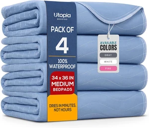 4 Pack Waterproof Reusable Heavy Absorbency Incontinence Bed Pads 34"x36" | Utopia Bedding Washable Underpads, Chuck Pads for Adults, Kids, Elderly and Pets, Bedwetting Pads for Sofa and Couch, Blue 4 Pack Waterproof Reusable Heavy Absorbency Incontinence Bed Pads 34"x36" | Utopia Bedding Washable Underpads, Chuck Pads for Adults, Kids, Elderly and Pets, Bedwetting Pads for Sofa and Couch, Blue