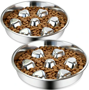 2 Pack Stainless Steel Slow Feeder Dog Bowls, Non-Slip Metal Pet Bowls for Fast Eaters, Anti-Gulping Bloat Prevention Dog Food Bowls, Easy to Clean for Small Breeds 2 Pack Stainless Steel Slow Feeder Dog Bowls, Non-Slip Metal Pet Bowls for Fast Eaters, Anti-Gulping Bloat Prevention Dog Food Bowls, Easy to Clean for Small Breeds