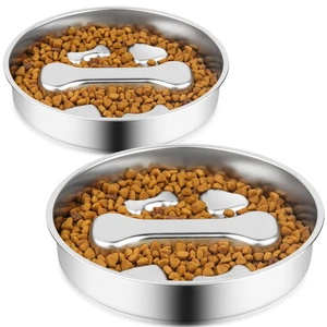 Stainless Steel Slow Feeder Dog Bowls,2 Pcs Slow Food Bowl for Dog & Cat - 2 Cups Capacity,Bone-Shaped Design Pet Food Holder,Metal Non-Slip Lick Plate,Puzzle Maze Dish for Small & Medium Sized Breeds Stainless Steel Slow Feeder Dog Bowls,2 Pcs Slow Food Bowl for Dog & Cat - 2 Cups Capacity,Bone-Shaped Design Pet Food Holder,Metal Non-Slip Lick Plate,Puzzle Maze Dish for Small & Medium Sized Breeds