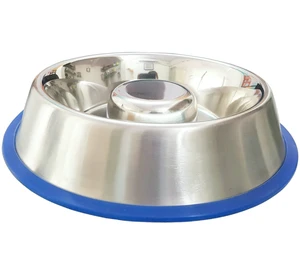 Stainless Steel Interactive Slow Feed Dog Bowl with a Blue Base, Fun Healthy Bloat Stop Feeder (Large) Stainless Steel Interactive Slow Feed Dog Bowl with a Blue Base, Fun Healthy Bloat Stop Feeder (Large)