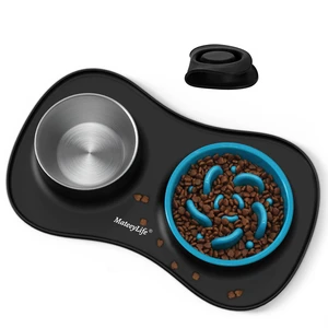 Dog Food and Water Bowl Set 3 in 1, Slow Feeder Dog Bowls & Stainless Steel Water Bowl with Non-Spill Silicone Mat, Cat and Puppy Bowls Pet Dishes for Small Medium Large Breed Anti-Choking Dog Food and Water Bowl Set 3 in 1, Slow Feeder Dog Bowls & Stainless Steel Water Bowl with Non-Spill Silicone Mat, Cat and Puppy Bowls Pet Dishes for Small Medium Large Breed Anti-Choking