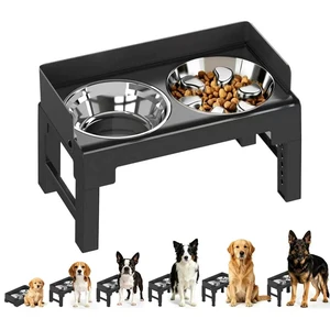 Elevated Dog Bowls with Stainless Steel Slow Feeder Bowl for Medium and Large Dogs, Spill-Proof Tiltable Dog Feeder with 2 Bowls, 6-Height Adjustable Raised Dog Bowl Stand Elevated Dog Bowls with Stainless Steel Slow Feeder Bowl for Medium and Large Dogs, Spill-Proof Tiltable Dog Feeder with 2 Bowls, 6-Height Adjustable Raised Dog Bowl Stand