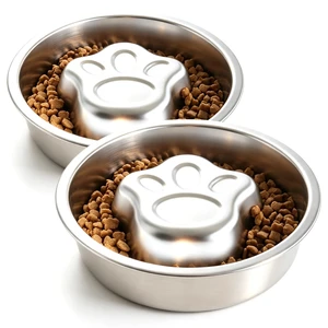 Stainless Steel Slow Feeder Dog Bowls,Slow Food Bowl for Dog & Cat - 1 Cups Capacity,Paw-Shaped Design Pet Food Holder,Metal Non-Slip Lick Plate,Puzzle Maze Dish for Small Sized Breeds - 2 Pack Stainless Steel Slow Feeder Dog Bowls,Slow Food Bowl for Dog & Cat - 1 Cups Capacity,Paw-Shaped Design Pet Food Holder,Metal Non-Slip Lick Plate,Puzzle Maze Dish for Small Sized Breeds - 2 Pack