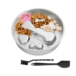 Slow Feeder Dog Bowls, Stainless Steel Slow Feed Bowl for Dogs and Cats, Dual Function Slow Food & Snack Bowls, Equipped with Brush and Scraper Slow Feeder Dog Bowls, Stainless Steel Slow Feed Bowl for Dogs and Cats, Dual Function Slow Food & Snack Bowls, Equipped with Brush and Scraper