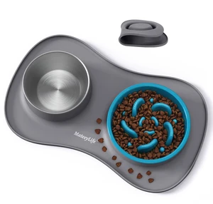 Dog Food and Water Bowl Set 3 in 1, Slow Feeder Dog Bowls & Stainless Steel Water Bowl with Non-Spill Silicone Mat, Cat and Puppy Bowls Pet Dishes for Small Medium Large Breed Anti-Choking Dog Food and Water Bowl Set 3 in 1, Slow Feeder Dog Bowls & Stainless Steel Water Bowl with Non-Spill Silicone Mat, Cat and Puppy Bowls Pet Dishes for Small Medium Large Breed Anti-Choking
