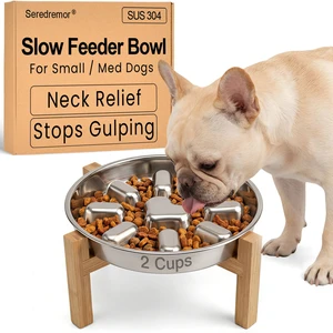 Elevated Slow Feeder Dog Bowls 2 Cups for 15-60 LBS Breed Puppy | 304 Stainless Steel, Raised with 5.5 Inch Bamboo Stand, Dishwasher Safe, Non Slip, Neck Relief, Non Gobbling for Fast Eaters Elevated Slow Feeder Dog Bowls 2 Cups for 15-60 LBS Breed Puppy | 304 Stainless Steel, Raised with 5.5 Inch Bamboo Stand, Dishwasher Safe, Non Slip, Neck Relief, Non Gobbling for Fast Eaters