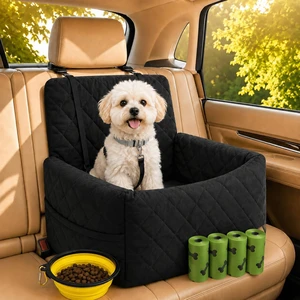 Dog Car Seat with 4 Poo Bag Rolls & Bowl Booster Seat for Small & Medium Dogs, Detachable Washable Cover, Secure Buckles & Straps, Soft Cotton & Durable Polyester Dog Car Seat with 4 Poo Bag Rolls & Bowl Booster Seat for Small & Medium Dogs, Detachable Washable Cover, Secure Buckles & Straps, Soft Cotton & Durable Polyester