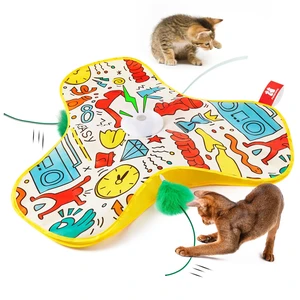Interactive Cat Feather Toys, Hide and Seek Moving Feather Wand | Rechargeable Touch Activated Indoor Kitten Exercise Kicker, Mouse Squeaky, Graffiti Cover Interactive Cat Feather Toys, Hide and Seek Moving Feather Wand | Rechargeable Touch Activated Indoor Kitten Exercise Kicker, Mouse Squeaky, Graffiti Cover