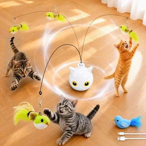 Interactive Cat Toy for Indoor Cats, Automatic Flying Bird Toy | Rechargeable 360-degree flying bird wand with 2 speeds, touch restart, 10-minute play cycle, and washable sticky base Interactive Cat Toy for Indoor Cats, Automatic Flying Bird Toy | Rechargeable 360-degree flying bird wand with 2 speeds, touch restart, 10-minute play cycle, and washable sticky base