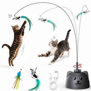 Interactive Cat Toys for Indoor Cats, 360° Automatic Spin Flying Bird Wand | 8cm Suction Cup & Weighted Base, Silicone-Protected Rod, USB Rechargeable with Replaceable Feather & Streamer Attachments Interactive Cat Toys for Indoor Cats, 360° Automatic Spin Flying Bird Wand | 8cm Suction Cup & Weighted Base, Silicone-Protected Rod, USB Rechargeable with Replaceable Feather & Streamer Attachments