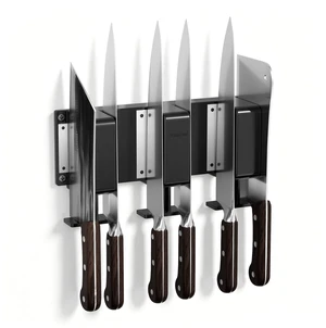 Magnetic Knife Holder for Wall, 6 Individual Slots, Adhesive | Self-adhesive or drilled mounting, Stainless steel protective layer, Vibration-proof, Strong ferrite magnets secure knives Magnetic Knife Holder for Wall, 6 Individual Slots, Adhesive | Self-adhesive or drilled mounting, Stainless steel protective layer, Vibration-proof, Strong ferrite magnets secure knives
