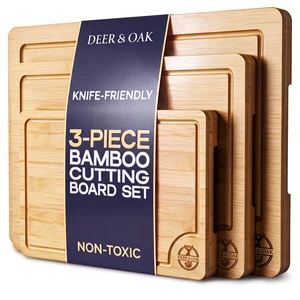Pre-Oiled, Non Toxic 3-Piece Bamboo Cutting Board Set of 3, Pre-Oiled | 16.5 x 11 in, 12 x 8in, 9 x 6 in, Plastic-Free, Juice Grooves, Side Handles, Charcuterie Serving for Kitchen Pre-Oiled, Non Toxic 3-Piece Bamboo Cutting Board Set of 3, Pre-Oiled | 16.5 x 11 in, 12 x 8in, 9 x 6 in, Plastic-Free, Juice Grooves, Side Handles, Charcuterie Serving for Kitchen