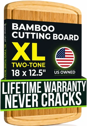 INDESTRUCTIBLE Bamboo Cutting Board (Extra Large) with Vertical Grain Strength Technology - Non Toxic, Spacious and Lightweight 18" XL Chopping Board Gift - Replacements for Life INDESTRUCTIBLE Bamboo Cutting Board (Extra Large) with Vertical Grain Strength Technology - Non Toxic, Spacious and Lightweight 18" XL Chopping Board Gift - Replacements for Life