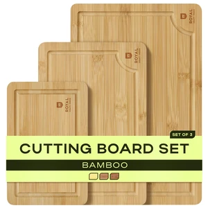 Wooden Cutting Boards for Kitchen Meal Prep & Serving - Bamboo Wood Serving Board Set with Deep Juice Groove Side Handles - Charcuterie & Chopping Butcher Block for Meat Wooden Cutting Boards for Kitchen Meal Prep & Serving - Bamboo Wood Serving Board Set with Deep Juice Groove Side Handles - Charcuterie & Chopping Butcher Block for Meat