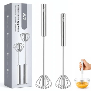Stainless Steel Semi-automatic Egg Whisk, 2 Pack 7.9in & 11.8in Hand Push Mini Whisk, Effortless Egg Scrambler for Baking Cooking Whisking Beating & Stirring Stainless Steel Semi-automatic Egg Whisk, 2 Pack 7.9in & 11.8in Hand Push Mini Whisk, Effortless Egg Scrambler for Baking Cooking Whisking Beating & Stirring