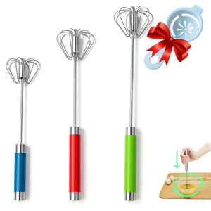 Semi-automatic Whisk, Stainless Steel Egg Beater, Hand Push Rotary Whisks Mixer Stirrer for Making Cream, Whisking, Beating and Stirring (3 Color2) Semi-automatic Whisk, Stainless Steel Egg Beater, Hand Push Rotary Whisks Mixer Stirrer for Making Cream, Whisking, Beating and Stirring (3 Color2)