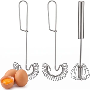 3 Pack Stainless Steel Egg Whisk Versatile Easy Whisk Hand Push Rotary Milk Frother Cooking Beater Manual Mixer for Beating Eggs Mixing Whipping Smoothies Shakes (2 Styles) 3 Pack Stainless Steel Egg Whisk Versatile Easy Whisk Hand Push Rotary Milk Frother Cooking Beater Manual Mixer for Beating Eggs Mixing Whipping Smoothies Shakes (2 Styles)