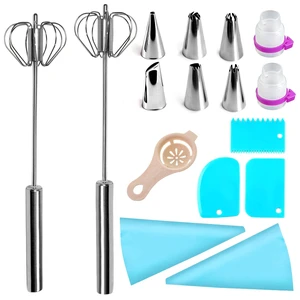 2 Pack Stainless Steel Egg Whisk, Hand Push Rotary Whisk Blender, Versatile Easy Whisk, Hand Push Mixer Stirrer for Beating Eggs, Frothing Milk, Blending, Mixing, Whipping Smoothies & Shakes 2 Pack Stainless Steel Egg Whisk, Hand Push Rotary Whisk Blender, Versatile Easy Whisk, Hand Push Mixer Stirrer for Beating Eggs, Frothing Milk, Blending, Mixing, Whipping Smoothies & Shakes