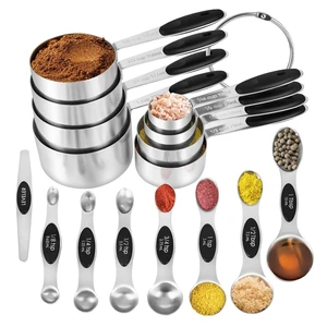 16 Pieces Measuring Cups and Magnetic Measuring Spoons Set Stainless Steel,8 Measure Cups with Silicone Handle and 7 Double Sided Magnetic Measure Spoons & 1 Leveler 16 Pieces Measuring Cups and Magnetic Measuring Spoons Set Stainless Steel,8 Measure Cups with Silicone Handle and 7 Double Sided Magnetic Measure Spoons & 1 Leveler