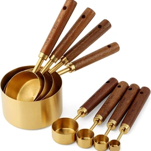 Gold Measuring Cups and Spoons Set Stainless Steel Wood Handle US Metric | Gold measuring cups and spoons set food grade stainless steel rustproof nonstick wood handle US metric Gold Measuring Cups and Spoons Set Stainless Steel Wood Handle US Metric | Gold measuring cups and spoons set food grade stainless steel rustproof nonstick wood handle US metric