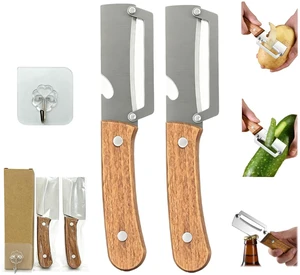 Multifunctional Vegetable Peeler for Kitchen, Peeler & Cutter & Opener | 3 in 1, for Peeling Carrot Potato Fruit or Cutting Veggie or Opening Bottle, Sharp Stainless Steel Blade & Solid Wood Handle Multifunctional Vegetable Peeler for Kitchen, Peeler & Cutter & Opener | 3 in 1, for Peeling Carrot Potato Fruit or Cutting Veggie or Opening Bottle, Sharp Stainless Steel Blade & Solid Wood Handle