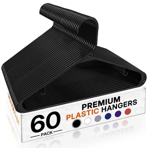 Black Plastic Hangers 60 Pack, Slim Space-Saving Clothes Hangers | Durable Hangers Hold Up to 7 lb with Built-In Non-Slip Strap Hooks and Smooth Edges; Family Pack for Everyday Closet Storage Black Plastic Hangers 60 Pack, Slim Space-Saving Clothes Hangers | Durable Hangers Hold Up to 7 lb with Built-In Non-Slip Strap Hooks and Smooth Edges; Family Pack for Everyday Closet Storage