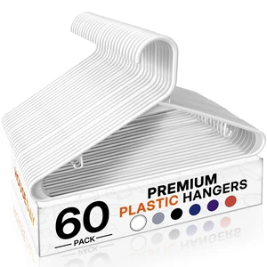 White Plastic Hangers 60 Pack, Slim Space-Saving Clothes Hangers | Durable Hangers Hold Up to 7 lb with Built-In Non-Slip Strap Hooks and Smooth Edges; Family Pack for Everyday Closet Storage White Plastic Hangers 60 Pack, Slim Space-Saving Clothes Hangers | Durable Hangers Hold Up to 7 lb with Built-In Non-Slip Strap Hooks and Smooth Edges; Family Pack for Everyday Closet Storage