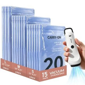 15 Pack Vacuum Storage Bags with Rechargeable Pump Travel Luggage Clothing 15-pack 3-size vacuum bags, tight air seal, tearproof fabric, space-saving clothes luggage closet, rechargeable pump included 15 Pack Vacuum Storage Bags with Rechargeable Pump Travel Luggage Clothing 15-pack 3-size vacuum bags, tight air seal, tearproof fabric, space-saving clothes luggage closet, rechargeable pump included