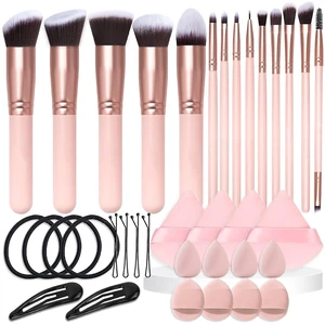 36 Pcs Makeup Brushes Set, 14 Premium Synthetic Face and Eye Brushes with Blender Sponges, Triangle Powder Puffs & Hair Clips, Professional Beauty Tool Kit for Foundation Blush Concealer, Pink 36 Pcs Makeup Brushes Set, 14 Premium Synthetic Face and Eye Brushes with Blender Sponges, Triangle Powder Puffs & Hair Clips, Professional Beauty Tool Kit for Foundation Blush Concealer, Pink