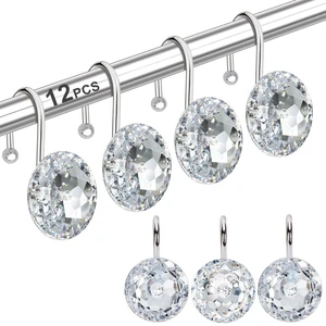 12PCS Shower Curtain Hooks Rings for Bathroom, Stainless Steel Metal Crystal Rhinestones Bling Rust Proof Shower Curtain Rings Hangers for Shower Curtain Decorative, Round Heavy Duty Hooks (Clear) 12PCS Shower Curtain Hooks Rings for Bathroom, Stainless Steel Metal Crystal Rhinestones Bling Rust Proof Shower Curtain Rings Hangers for Shower Curtain Decorative, Round Heavy Duty Hooks (Clear)