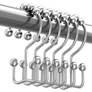 Double Shower Curtain Hooks, Rust Proof Shower Curtain Rings, Metal Shower Hooks for Bathroom Shower Rods Curtains, Set of 12 Hooks - Chrome Double Shower Curtain Hooks, Rust Proof Shower Curtain Rings, Metal Shower Hooks for Bathroom Shower Rods Curtains, Set of 12 Hooks - Chrome