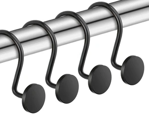 Black Shower Curtain Hooks, 12 Pieces, Metal, Shower Curtain Rings, Modern Decorative Design Black Shower Curtain Hooks, 12 Pieces, Metal, Shower Curtain Rings, Modern Decorative Design