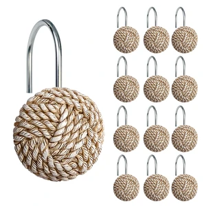 Boho Knots Shower Curtain Hooks, Home Decorative Shower Curtain Rings for Bathroom, Seaside Nautical Shower Curtain Hangers Bathroom Accessories, Set of 12 Boho Knots Shower Curtain Hooks, Home Decorative Shower Curtain Rings for Bathroom, Seaside Nautical Shower Curtain Hangers Bathroom Accessories, Set of 12