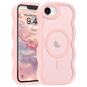 for iPhone 17e/16e Case Curly Wavy Frame Translucent, Pink | Hard Matte Clear Back Cover for Women Men, Compatible with Magsafe, TPU Bumper Shockproof Drop Protection Phone Case for iPhone 17e/16e Case Curly Wavy Frame Translucent, Pink | Hard Matte Clear Back Cover for Women Men, Compatible with Magsafe, TPU Bumper Shockproof Drop Protection Phone Case