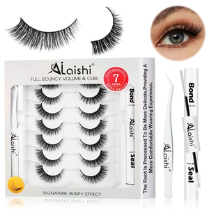 Wispy False Eyelashes Kit With Bond, Seal and Tweezer, 7 Pairs Natural Look Fake Cat Eye Lashes Strips Thin Band Extensions Waterproof Easy Eyelashes for Beginners RQ45 Wispy False Eyelashes Kit With Bond, Seal and Tweezer, 7 Pairs Natural Look Fake Cat Eye Lashes Strips Thin Band Extensions Waterproof Easy Eyelashes for Beginners RQ45