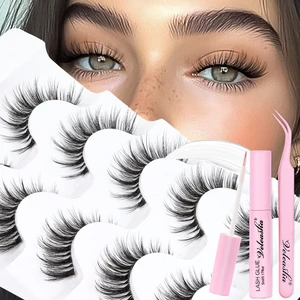Lashes Kit Cat Eye False Eyelashes Wispy Lash Strips Eyelash (G2) | 7-14mm Clear Band B Curl Eyelashes Natural Look with Lash Glue & Tweezer Wispy Fake Lash 5 Pairs Reusable All-Day Wear Lashes Kit Cat Eye False Eyelashes Wispy Lash Strips Eyelash (G2) | 7-14mm Clear Band B Curl Eyelashes Natural Look with Lash Glue & Tweezer Wispy Fake Lash 5 Pairs Reusable All-Day Wear